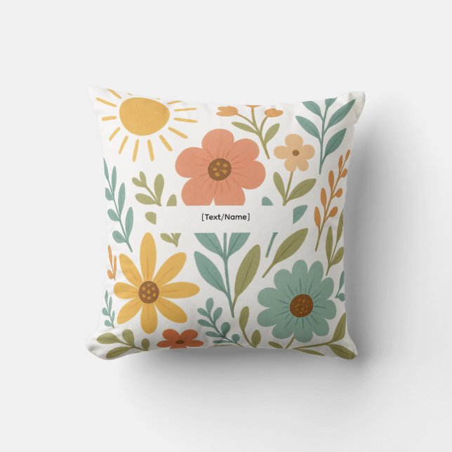 Almofada Travesseiro Floral Boho Sol | Adicionar Texto/Nome (Frente)