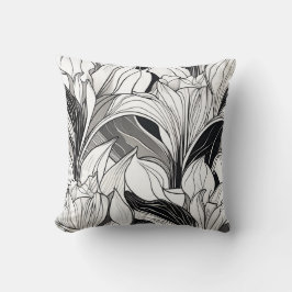 Almofada Travesseiro Floral Branco e Preto