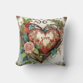 Almofada Travesseiro Floral Coração de Amor Vintage Dia dos