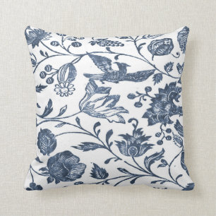 Almofada Travesseiro floral de Woodblock do azul de índigo