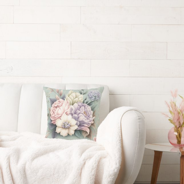 ALMOFADA TRAVESSEIRO FLORAL DO BUQUÊ SAGE (Sofá)