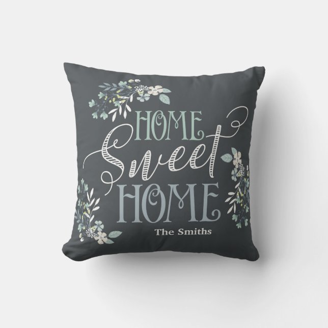 Almofada travesseiro floral personalizado "Home Sweet Home" (Frente)