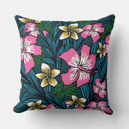Almofada Travesseiro Floral Polinésio Rosa Amarelo Azul Col