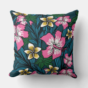 Almofada Travesseiro Floral Polinésio Rosa Amarelo Azul Col