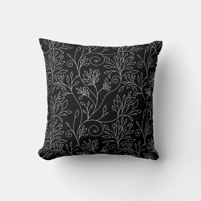 Almofada Travesseiro floral preto e branco (Frente)
