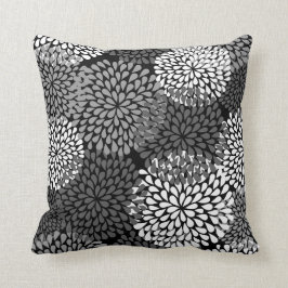 Almofada Travesseiro Floral Preto e Branco - Crisântemo