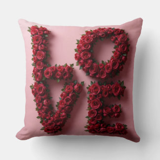 Almofada Travesseiro Floral Rosa Vermelha Romântica 'AMOR'