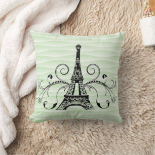 Almofada Travesseiro Flourado de Torre Eiffel Verde