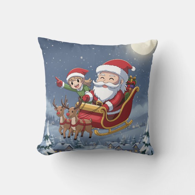 Almofada Travesseiro Fofo do Papai Noel e do Elfo Chibi de  (Frente)