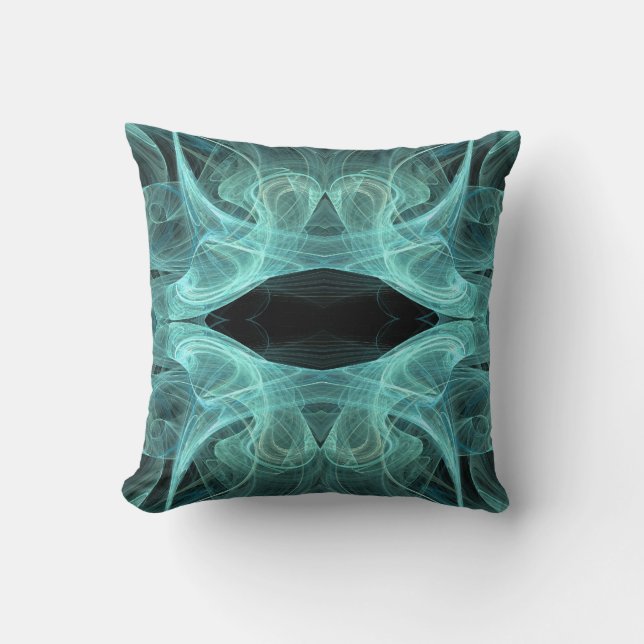 Almofada Travesseiro Fractal Abstrato Preto e Teal (Frente)
