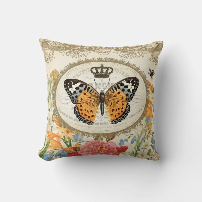 Almofada Travesseiro francês da borboleta do chique do (Frente)
