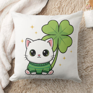 Almofada Travesseiro Gato Sortudo - Design Kawaii Clover -