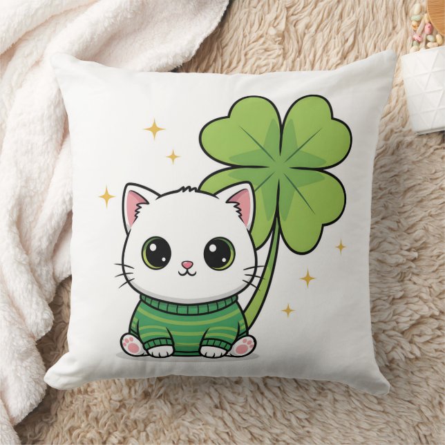 Almofada Travesseiro Gato Sortudo - Design Kawaii Clover -  (Cobertor)