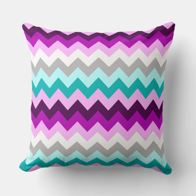 Almofada Travesseiro Grande com Chevron em Roxo Branco e Az (Frente)