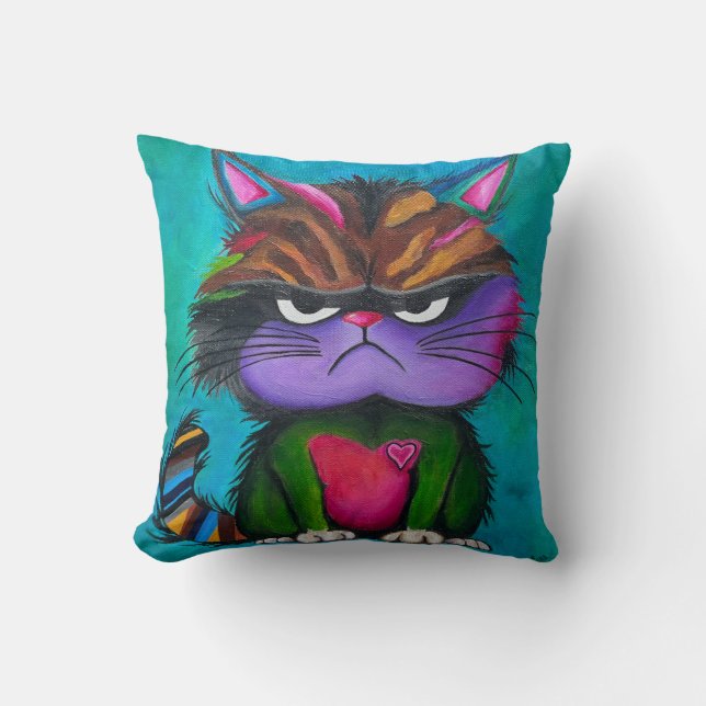 Almofada Travesseiro Grumpy Kitty, 16 x 16 (Frente)