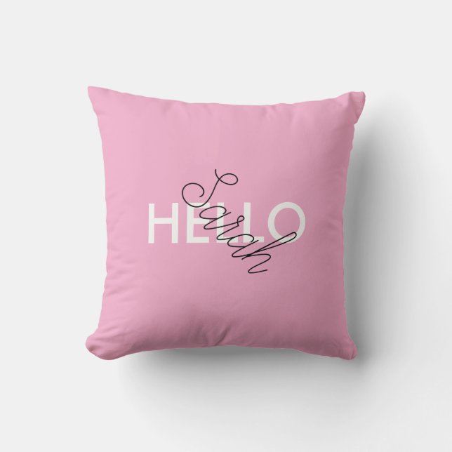 Almofada Travesseiro "Hello" rosa personalizado com nome pe (Frente)