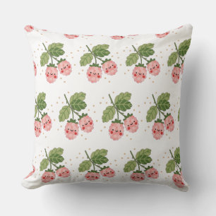 Almofada Travesseiro Kawaii Rosa Framboesa Fofo Sorriso