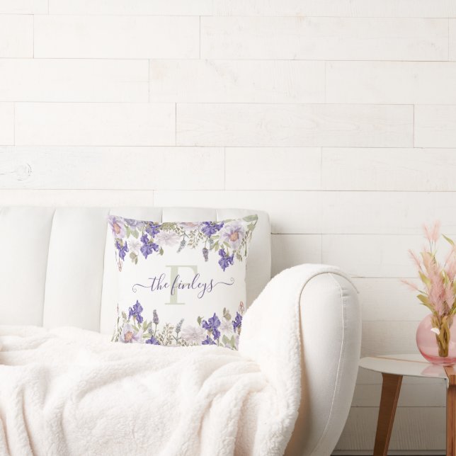 Almofada Travesseiro Lavanda Íris Aquarela Monogramado (Sofá)