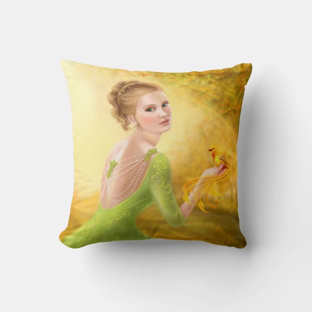 Almofada Travesseiro Linda mulher romântica e ave fantasma (Frente)