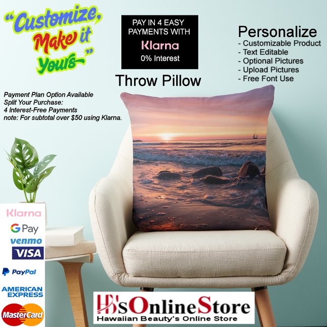Almofada Travesseiro Lombal de Poliéster Praia do Pôr do So (Sunset Beach Square Polyester Large Pillow 37.)