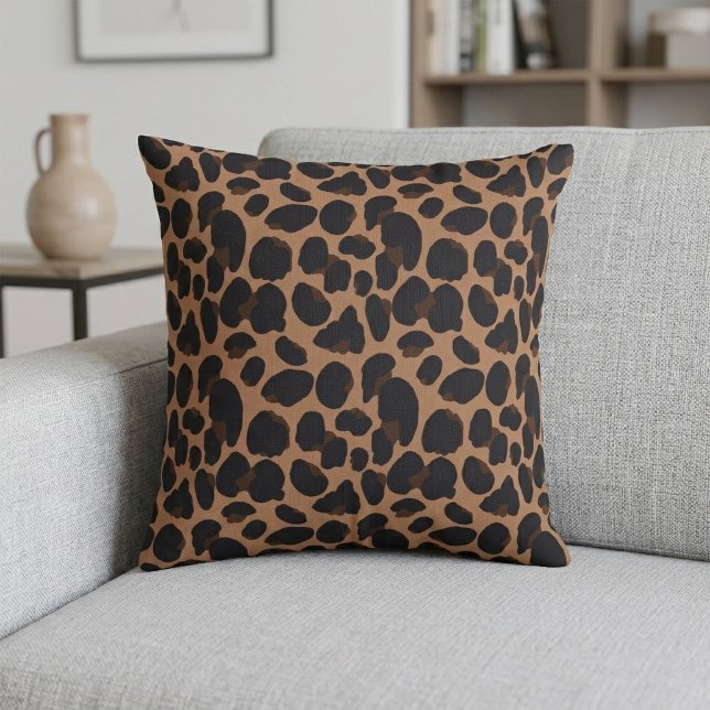 Almofada Travesseiro Marrom com Estampa de Leopardo (Animal Print Leopard Pattern Pillow)