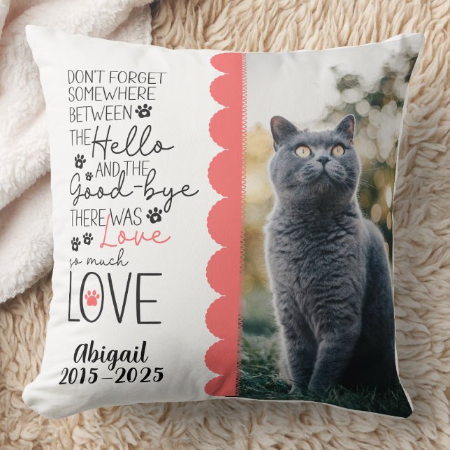 Almofada Travesseiro Memorial de Perda de Animal de Estimaç (Pet memorial pillow with heartfelt quote for cat loss—a comforting sympathy gift for grieving owners)