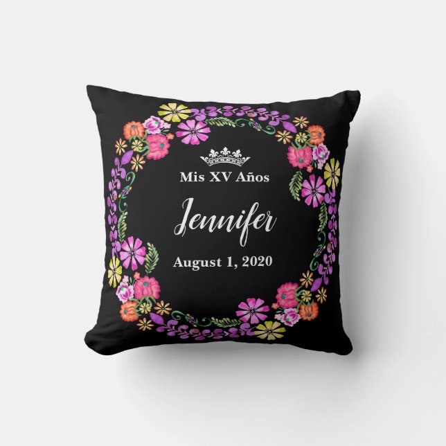 Almofada Travesseiro Mexicano Mis XV Recuerdo 16" (Frente)