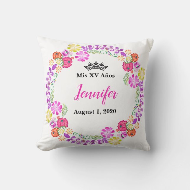 Almofada Travesseiro Mexicano Mis XV Recuerdo 16" (Frente)