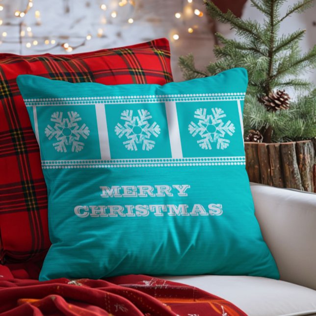 Almofada Travesseiro moderno de flocos de neve, Aqua (Aqua Modern Snowflakes Throw Pillow)