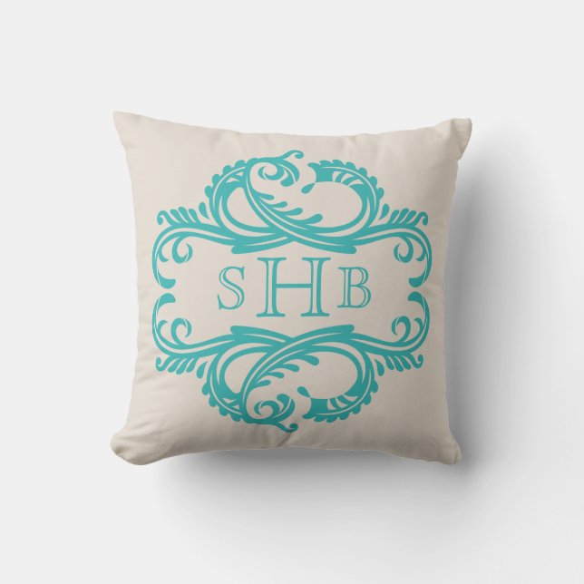 Almofada Travesseiro Monograma do Teal Chic Damask (Frente)