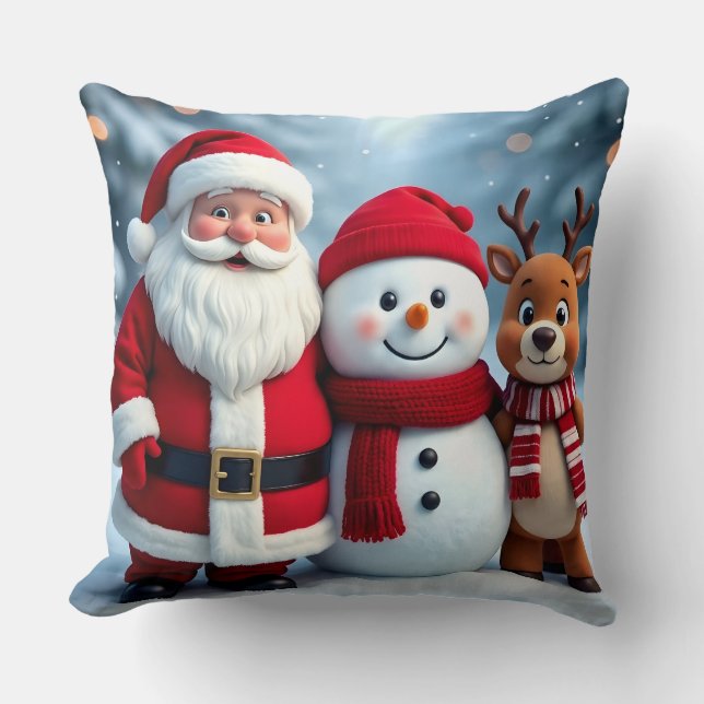 Almofada Travesseiro Natalino Fofo Papai Noel Boneco de Nev (Frente)
