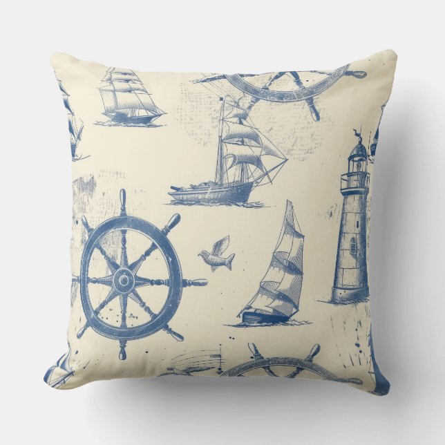 Almofada Travesseiro náutico com Âncora e Design de roda do (Frente)
