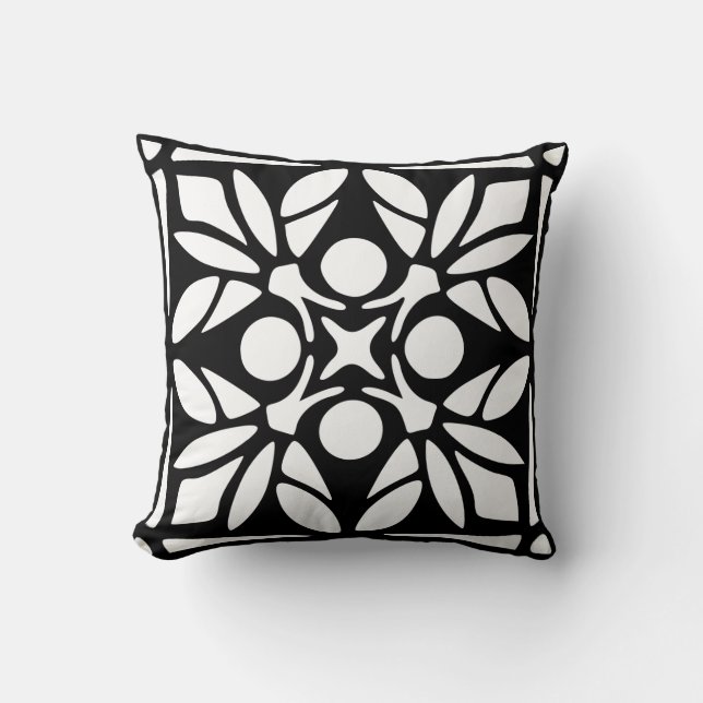 Almofada Travesseiro Ornamentado Preto E Branco (Frente)