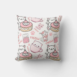 Almofada Travesseiro para Amantes de Gatos Rosa e Branco Fo