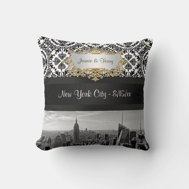 Almofada Travesseiro para Damask NY City Skyline BW 431 (Frente)