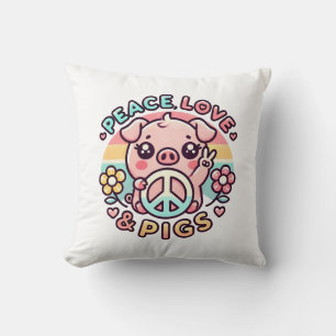 Almofada Travesseiro Peace Love & Pigs