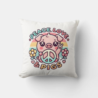 Almofada Travesseiro Peace Love & Pigs