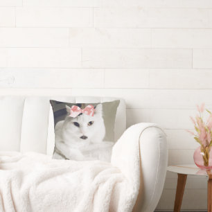 Almofada Travesseiro Personalizado com Foto de Gato Branco