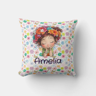 Almofada Travesseiro Personalizado com Nome Floral Menina F