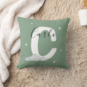 Almofada Travesseiro Personalizado de Nome de Bebê Verde Sa