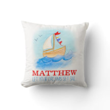 Travesseiro personalizado de nome do barco à vela