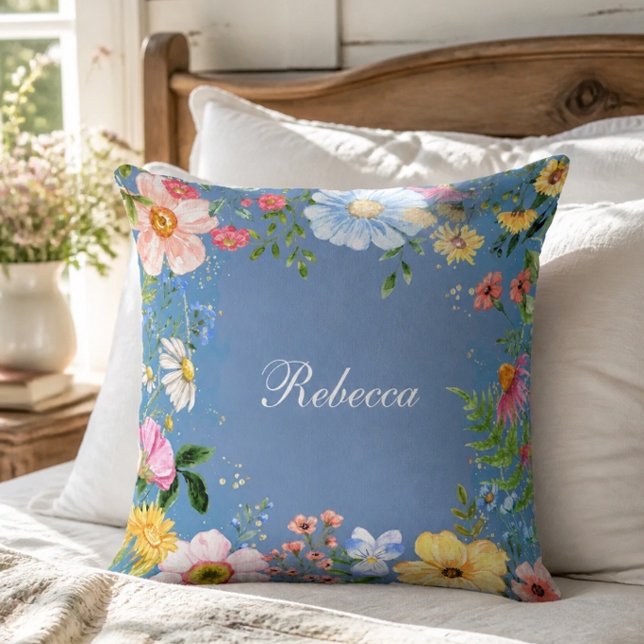 Almofada Travesseiro Personalizado Floral Azul (Criador carregado)