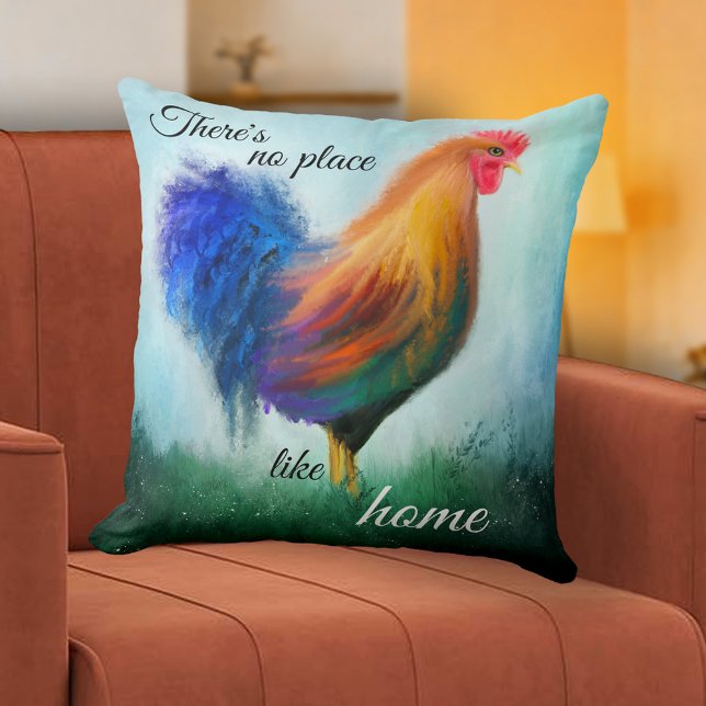 Almofada Travesseiro Personalizado Pincel de Arte Fina (Modern design pillow featuring an original fine art painting of a rooster in a grass field )