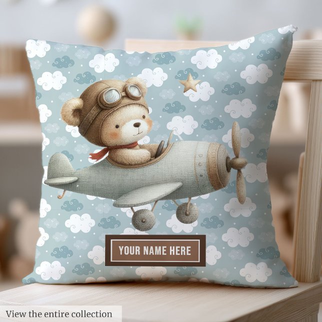 Almofada Travesseiro-piloto do Chá Baby Boy Gifa Idea Teddy (Baby Boy Shower Gift Idea Teddy Bear Pilot Pillow)