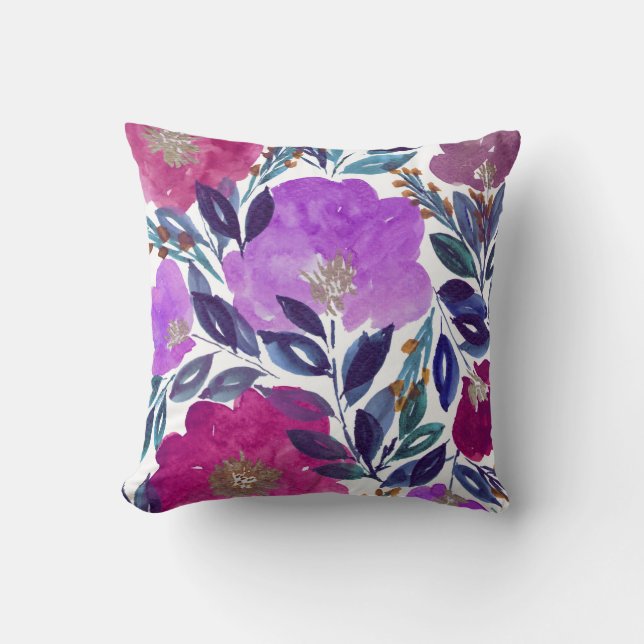 Almofada travesseiro pintado mão das flores da aguarela (Frente)