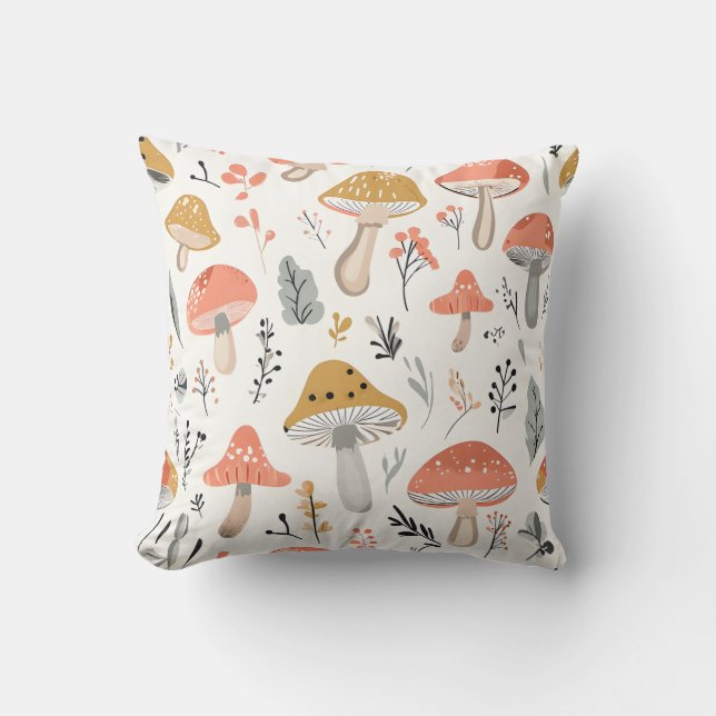 Almofada Travesseiro Playful Forest Mushroom e Leaf Pattern (Frente)