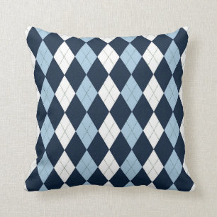 Almofada Travesseiro Preppy Blue & White Argyle