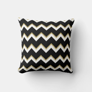 Almofada Travesseiro preto, branco e Dourado de Chevron