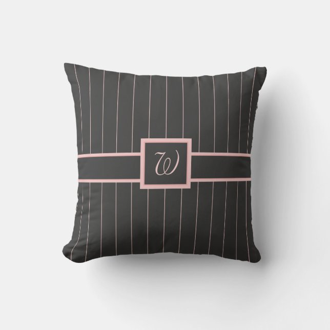 Almofada Travesseiro Preto com Pinstripes Rosa (Frente)