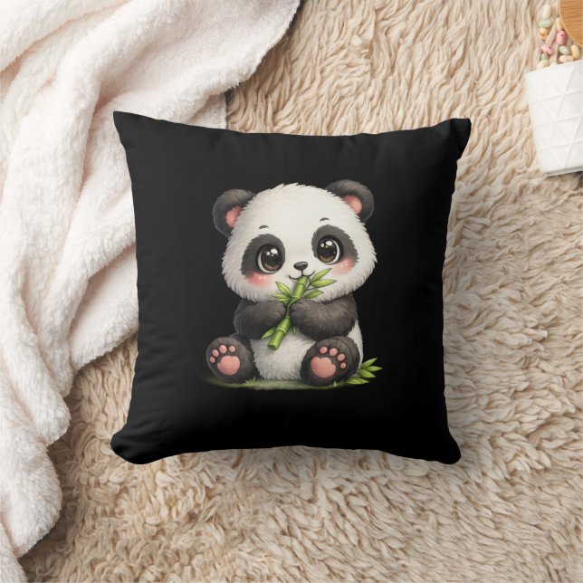 Almofada Travesseiro Preto de Arremesso de Panda Bebê Fofo  (Cobertor)